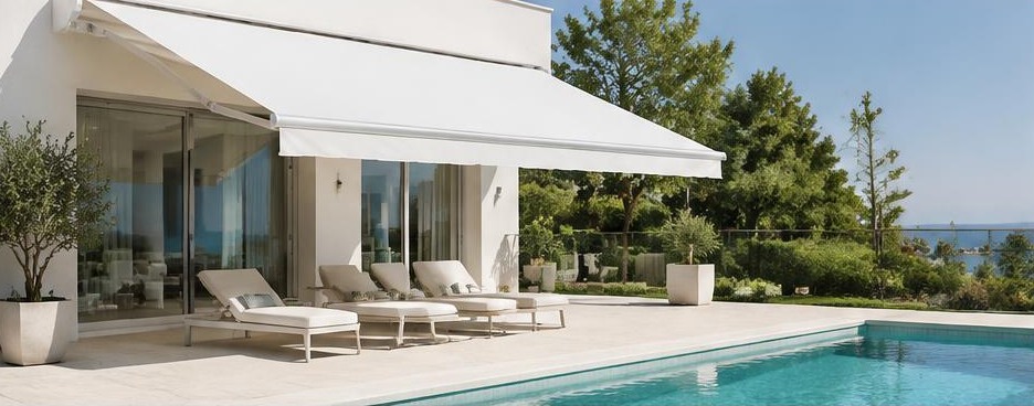 Store textile au bord d’une piscine
