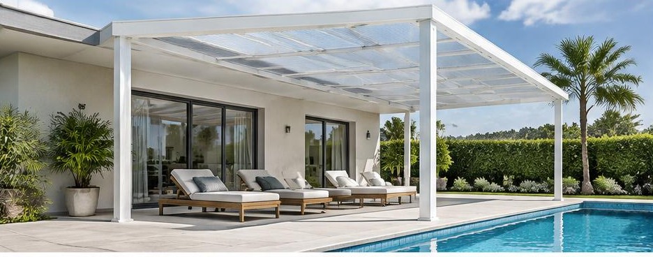 Couverture de terrasse en bord de piscine