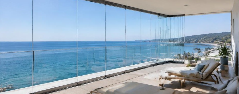 Rideau de verre sur balcon en bord de mer
