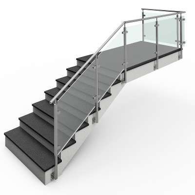 Garde-corps d'escalier en verre avec poteaux inox et main courante