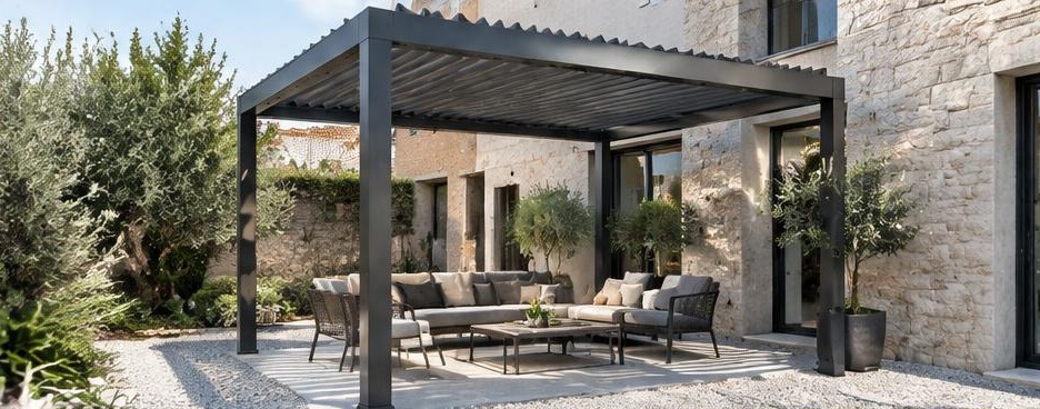 Pergola dans une cour contemporaine