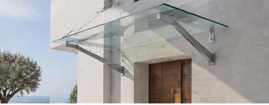 Marquise transparente sur façade de villa