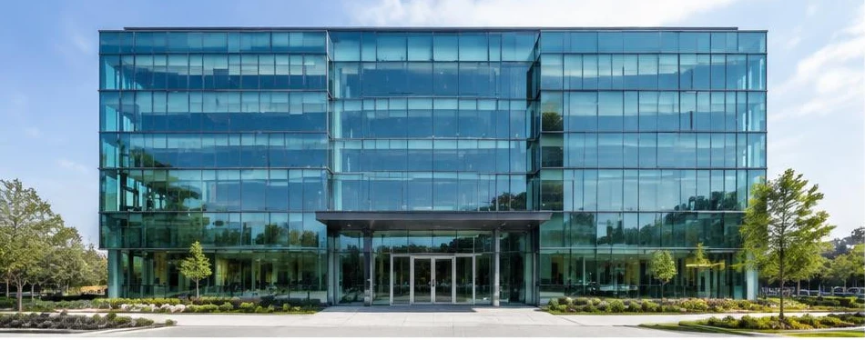 Façade en mur-rideau vitré — configuration contemporaine 01
